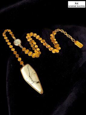 KARINE SULTAN Gold Mini‑Coin Lariat Necklace, MOP & Natural Stone Pendant - NWOT